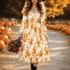 Halloween Women's Vintage Pattern Print Midi Dress A Line Dress Vacation Casual Daily Regular Fit  Long Sleeve V Neck Black  Spring Fall