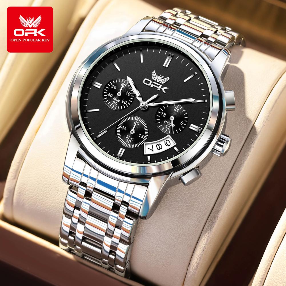 OPK 6051 Watches For Man Classic Fashion Chronograph Auto Date Waterproof Luminous Men's Wrist Watches Original Quartz Man Watch