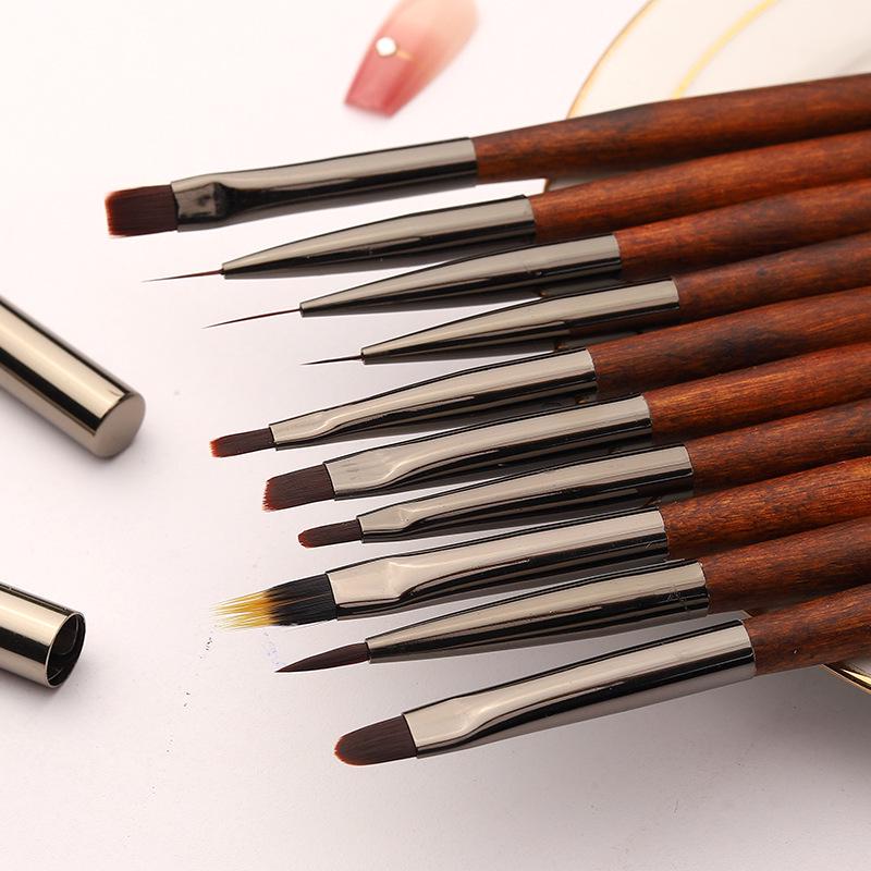 Sandalwood Nail Art Brush Set: Liner, Round & Flat Head for Gradient & Lace Designs
