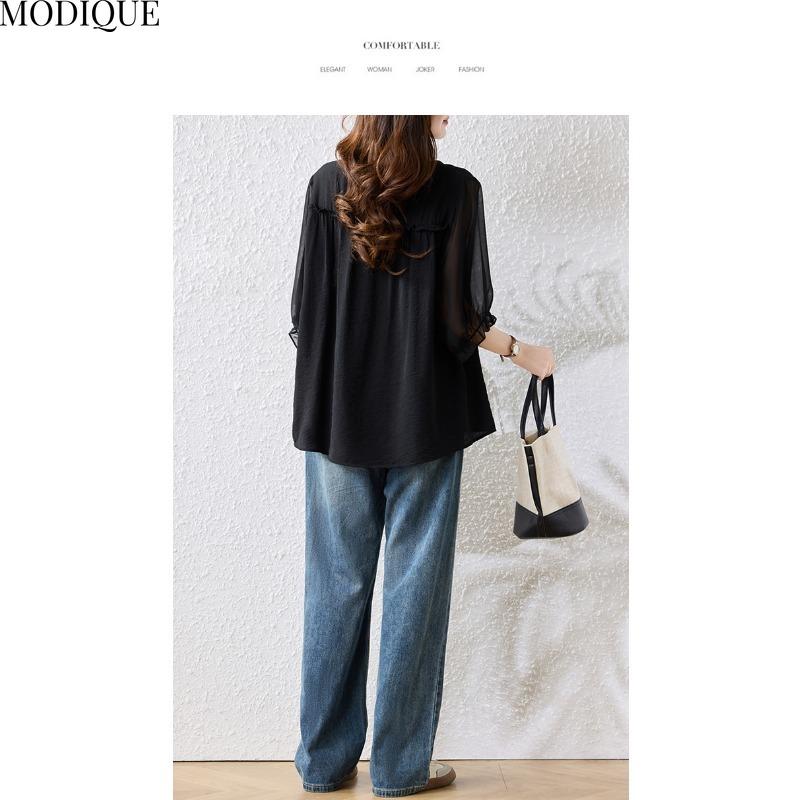 MODIQUE Spring Summer Plus Size New Women Loose Fashion Print Blouse Shirts Female Casual Oversize Short Sleeve V-Neck Top Basic White