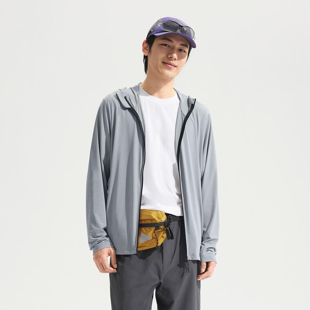 Li Ning Ice Silk Cool Comfort Casual Simple Hooded Letter Print Jacket Men Jacket Gray AFDVE43-3