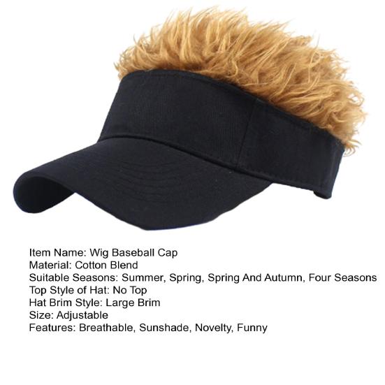 Novelty Sun Visor Cap with Fake Hairs Adjustable Peaked Wig Baseball Hat with Spiked Short Hair Funny Hip Hop Hat for Fancy Performance