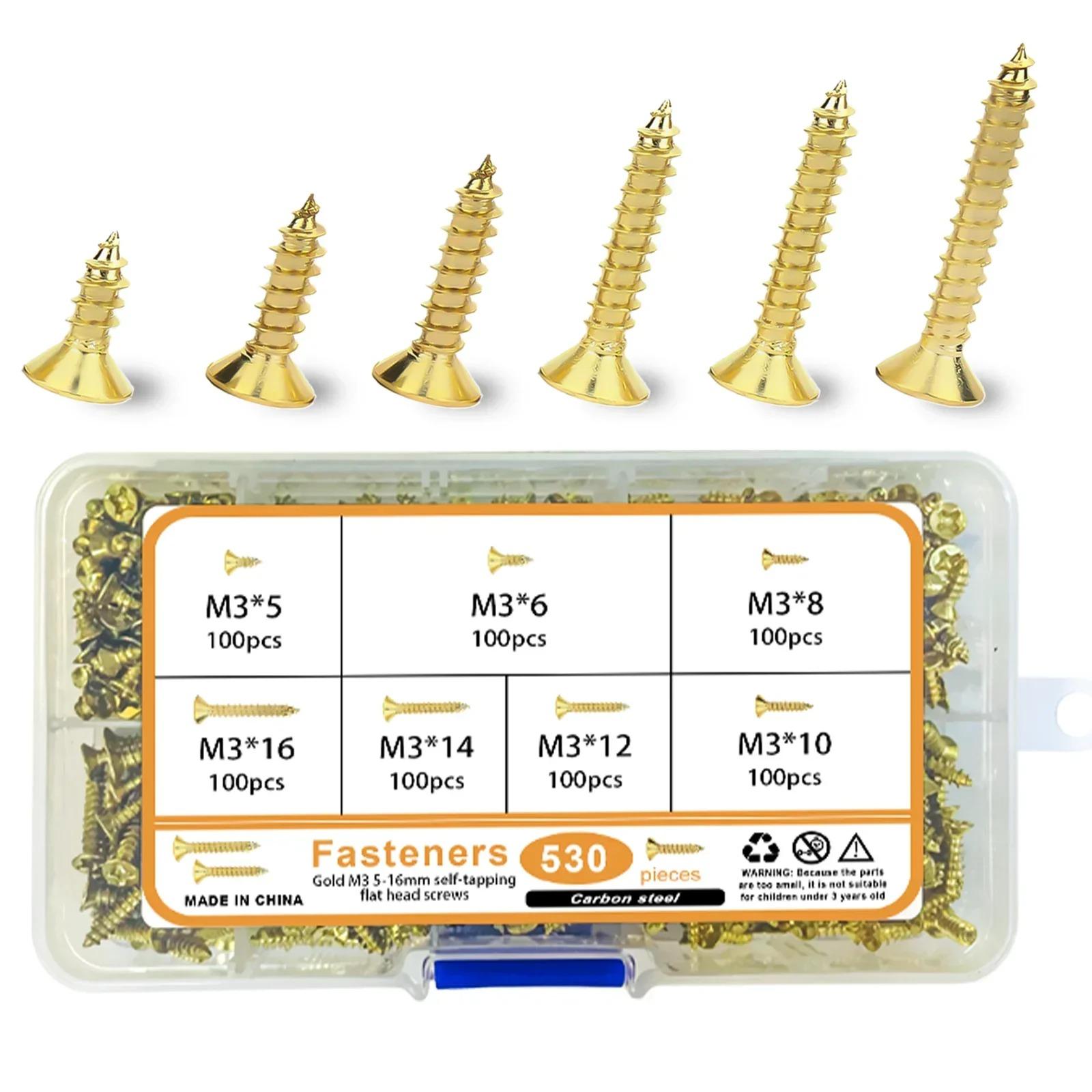 

VKKM -530 Pieces of Gold Countersunk Head Screw Set, M3 Specification Suitable for Woodworking Installation