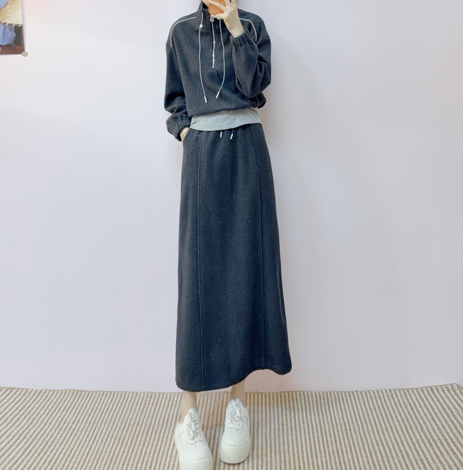 

2026 Wool Blend Patchwork Two-Piece Set: Casual Spring/Autumn Top + Skirt Suit L (58-65 kg)