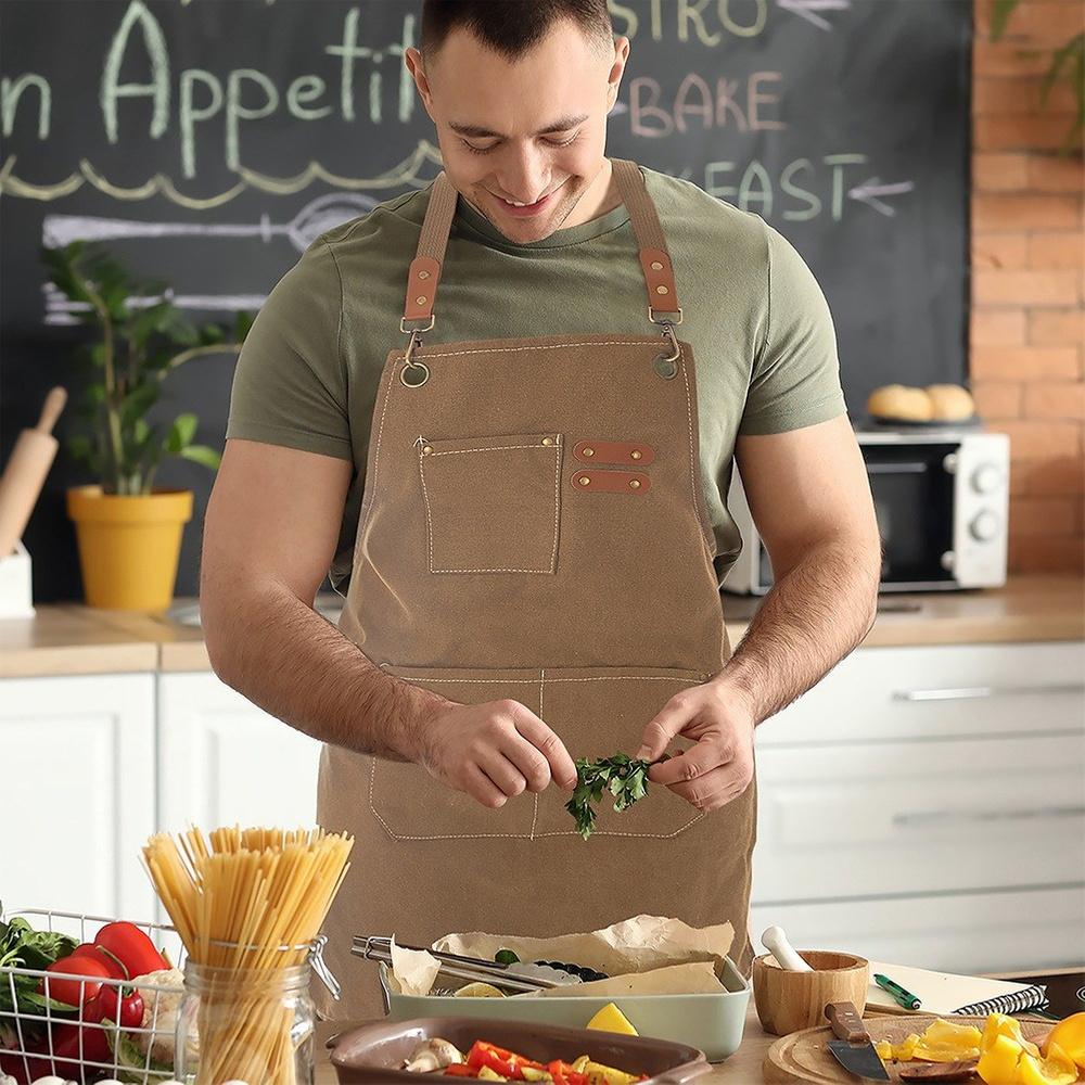 Kitchen Apron Protective Tie Cotton Apron for Cooking Grilling
