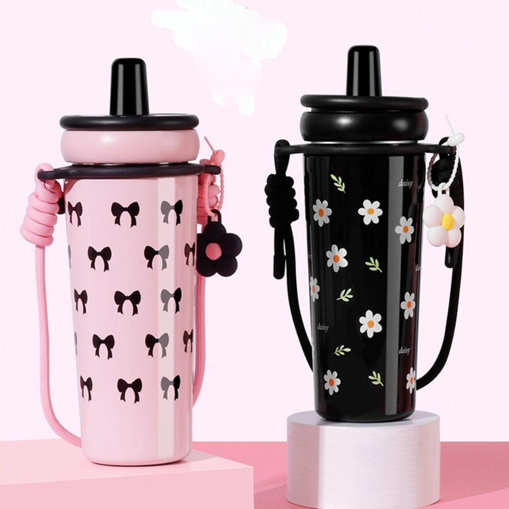 

700ml Travel Coffee Mug Leak-proof Insulated Water Bottle Cute Straw Thermal Cup срібний