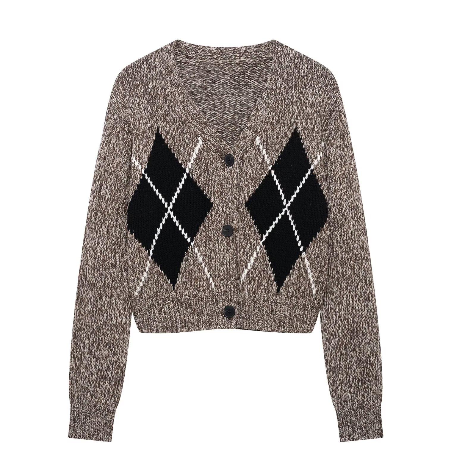 

Spring 2025 Women s Plaid V-Neck Knit Cardigan M