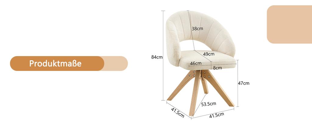 Set aus 2 leicht-luxuriösen Retro-Drehstühlen. Weißer Strukturstoff, Beine aus Massivholz, 360 Grad leise drehbar