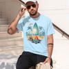 2026 New Model Unisexs Summer Leisure Sports Fitness Loose Coconut Tree And Surfboard Printed Comfortable Breathable Round Neck Sl