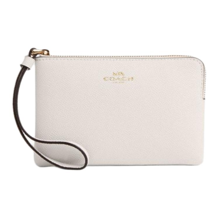 Coach Corner Zip 16 Metal Logo Zipper Wristlet Women wristlet White CV396-IMCHK Basic Set (Bag+Dust Bag)