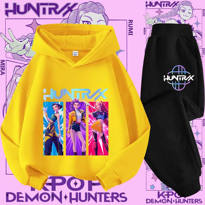 K-pop Demon Hunter New Children's Hoodie Set - Cute Girls' Casual Top for Kids Boys' Sports Shirt with Cartoon Print-2-Piece Set