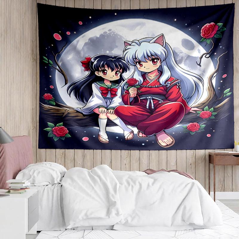 Inuyasha & Kagome Tapestry for Bedroom Aesthetic Classroom Tapestries Wall Hanging for Living Room Dorm Office,Ideal Creative Gift