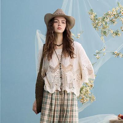 DIMANAF 2025 Nieuw Kort T-shirt Dames Breisel Kant O-Hals Hol Zomerstijl Basis Tops Tees Losse Kleding