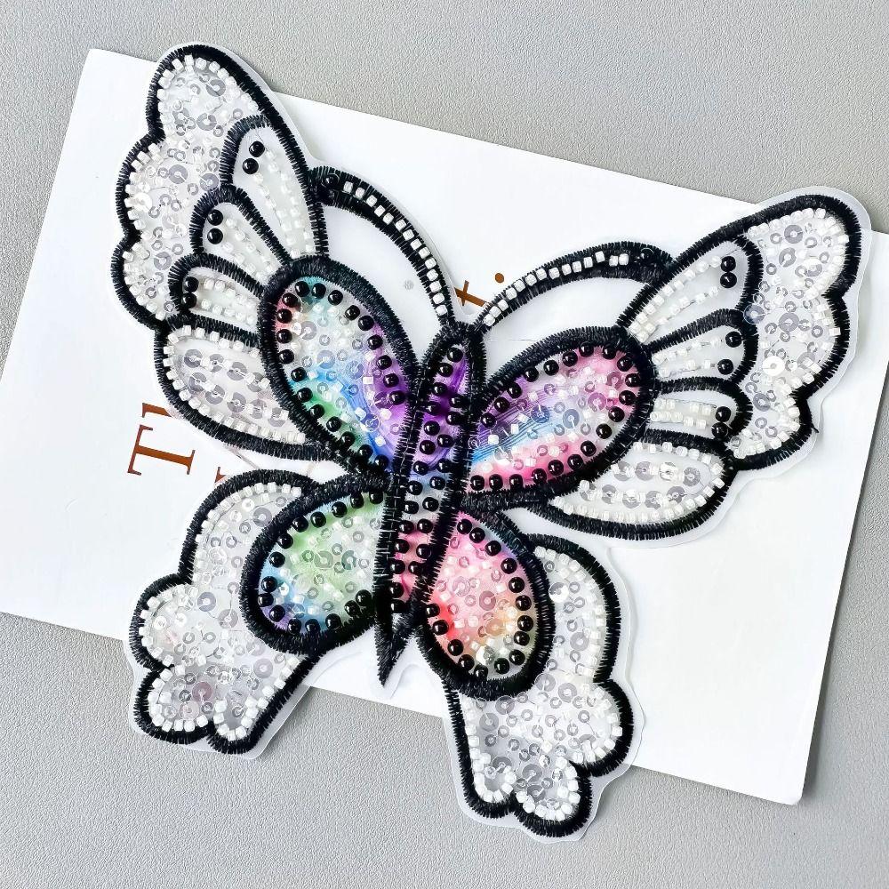 3PCS DIY 3D Butterfly Sequin Patch Handmade Colorful Clothing Patch Chest Flower Beaded Clothes Appliques Sewing