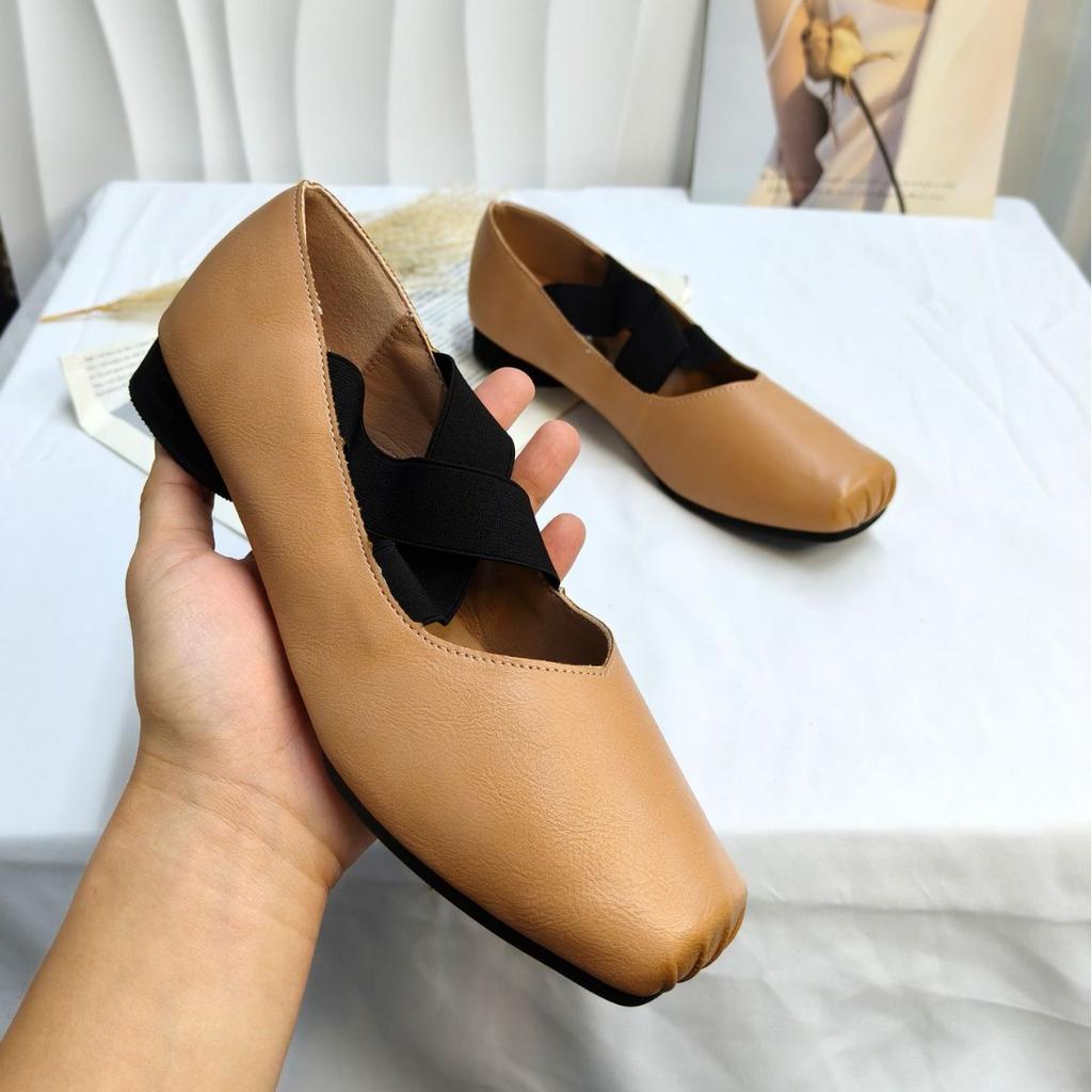 Spot Second Hair! Fashion Versatile New Pig Nose Horse Leather Cross Strap Thick Heel Mary Jane Ballet Shoes Women's Single Shoes