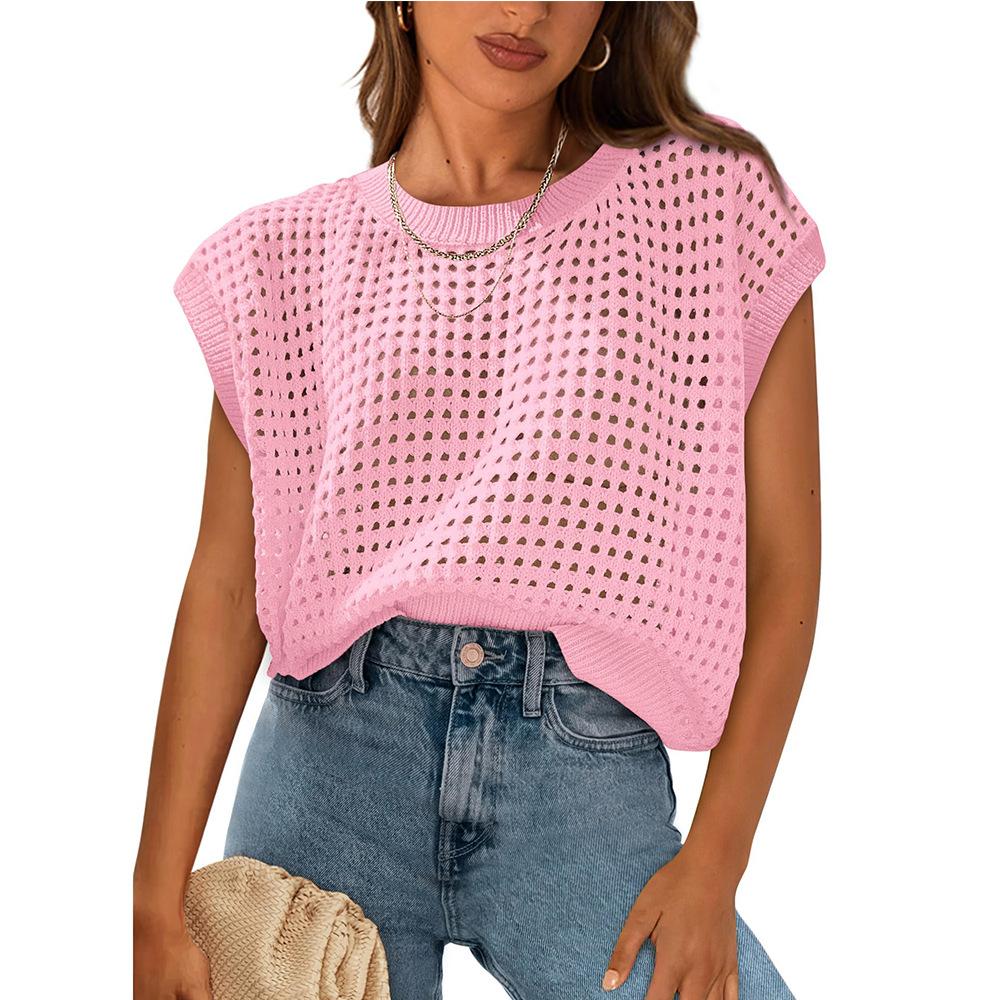Summer Women's Round Neck Hollowed Out Sunscreen Knitted Sweater Cover Knitted Vests
