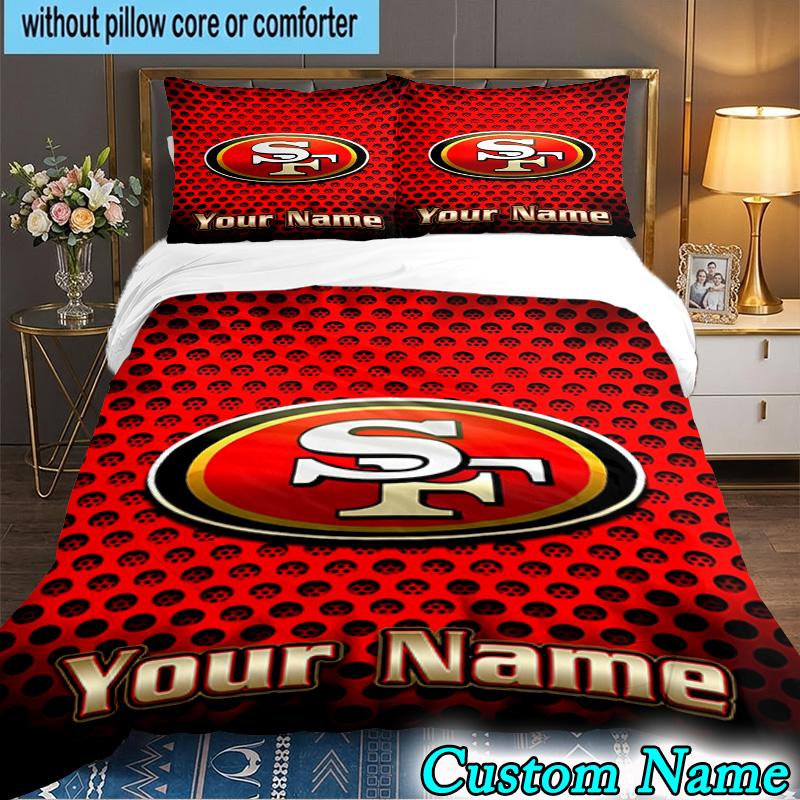 Custom Name 3PCS Faithful 49ers Football Bedding Set,Including Duvet Cover And 2pcs Pillowcases Perfect for Bedroom,Dormitory,Fan Christmas Gift