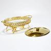 Rozsdamentes Acél Üveg Tálalóedény hot pot kis chafing dish Ételmelegítő Büfé Luxus Arany Ovális Szállodai Esküvői Chafing Dish