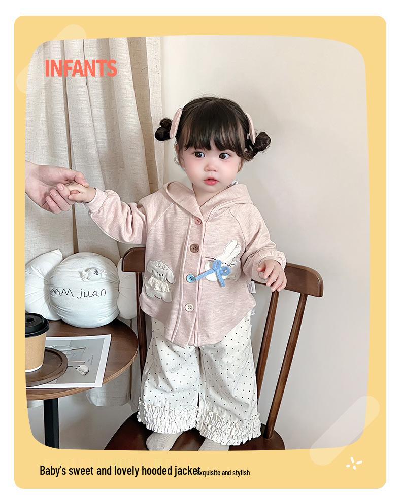 2025 Spring & Autumn Stylish Girls' Hooded Cardigan - Korean Baby Outerwear