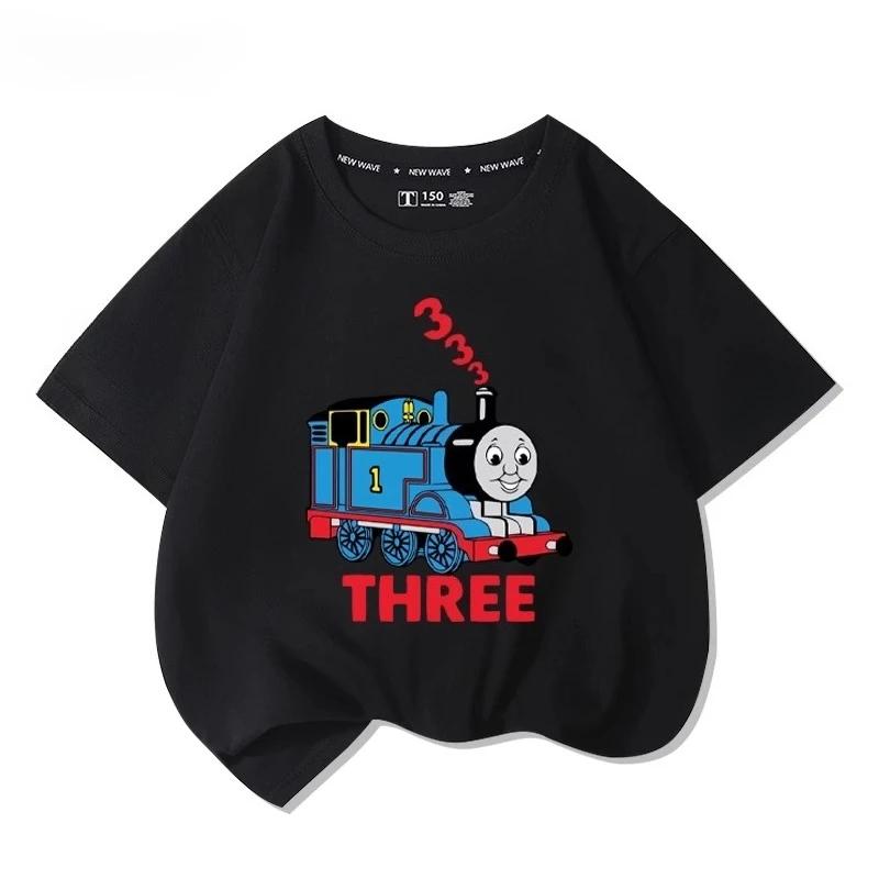 Thomas Train Fun Cartoon Printed New Boys and Girls Summer Cotton Fashion Comfortable T-shirt