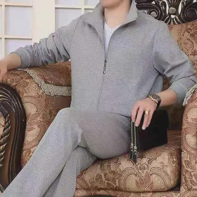 Combinaison de sport décontractée épaisse pour hommes d'âge moyen et âgés - Velours renforcé, deux pièces, grande taille, printemps et automne