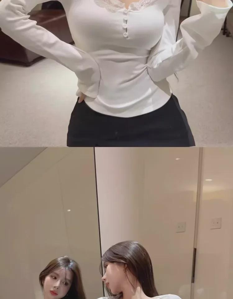 Sexy Lace Slim Fit Two-Piece Style Long-Sleeve T-Shirt: This Year's Trendy Must-Have