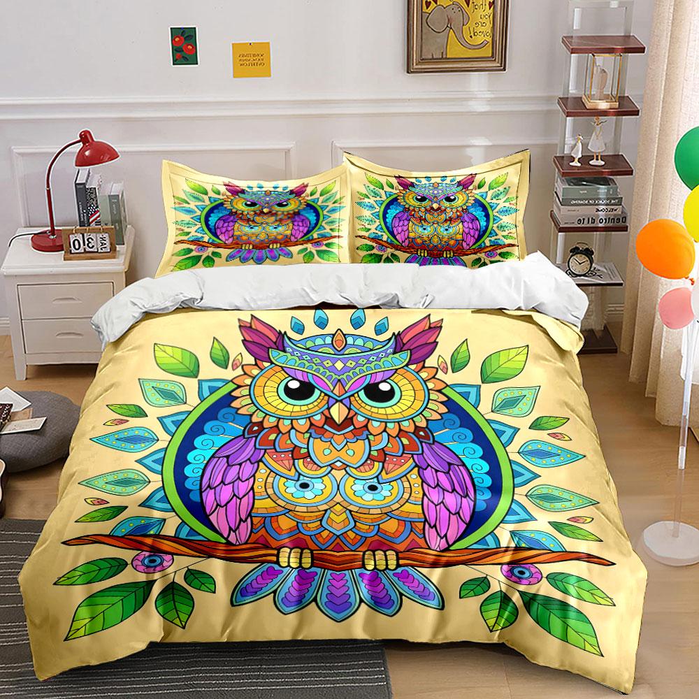 Vivid Kaleidoscope Owl! Bedding Sets Duvet Covers Pillowcases(1* Duvet Cover 2* Pillowcases Without Duvet Insert)