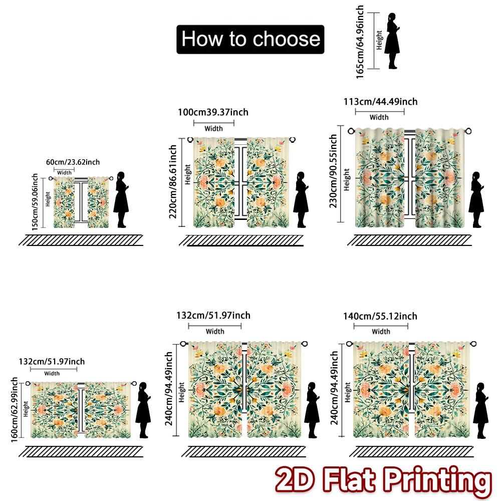 2D FLAT PRINTING 2pcs Curtains (Without Rod) Floral Mandala Design Modern Fashionable Curtainments during the Easter holiday