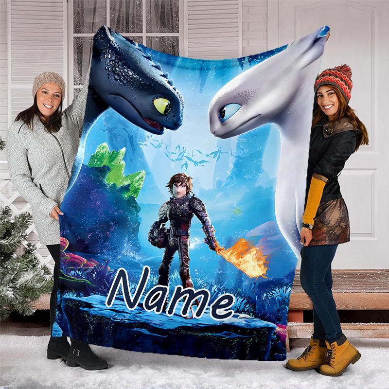 Customizable Toothless Throw Blanket – Personalized Name, All-Season Cozy Snug Blanket, Machine Washable, Personalized Blanket