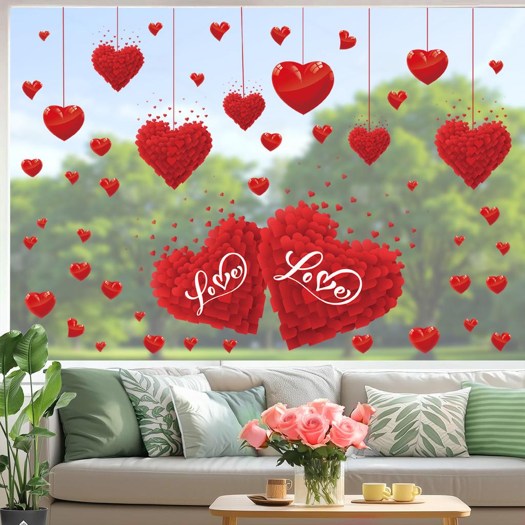 Valentine's Day Window Stickers, Glass Cling Decoration for Shop Window, Home Party Decor, Glass Film for Valentine's 2026