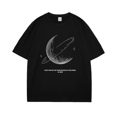 Men's Starry Sky Line Printed Short Sleeved T-shirt Summer Couple Trendy Brand Printed Loose Cotton T-shirt
