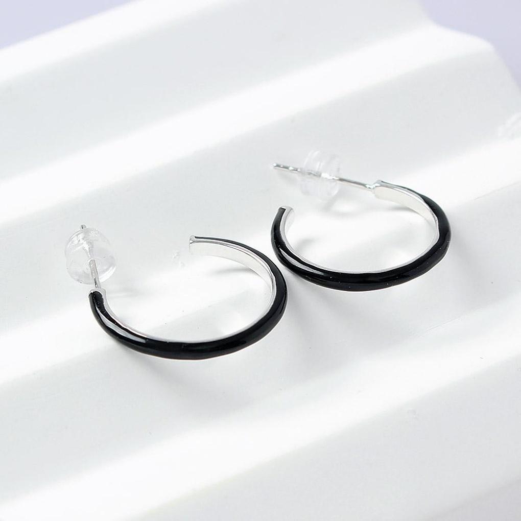 925 Silver Platinum Plated Chic Black Ring Earrings