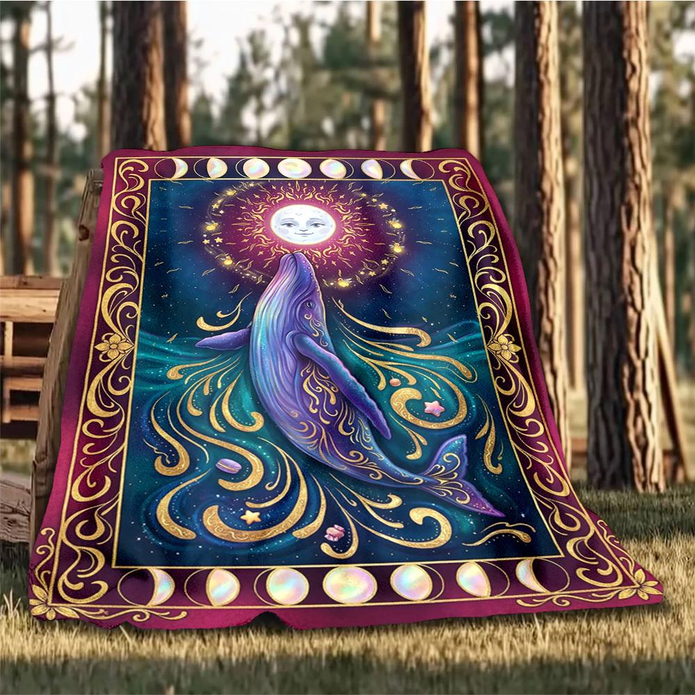 1pc Whale MoonOutdoor Blanket, Soft And Comfortable Blanket, Casual Warm Outdoor Blanket, Good Birthday Gift yy260328074