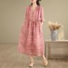 2026 Cotton Linen V-neck Lace-up Plus Size Elegant Summer Dress