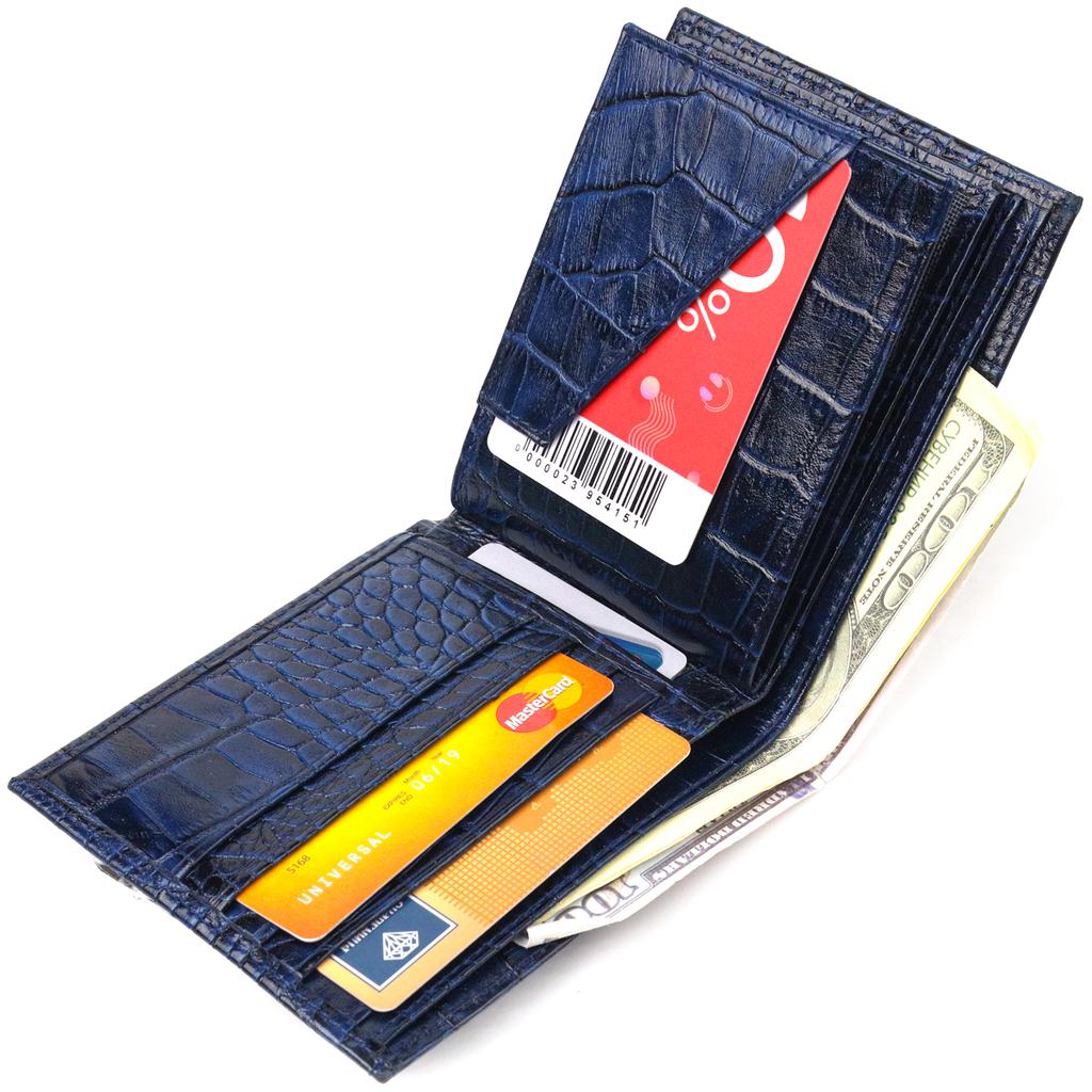 Stylová pánská dvousložková peněženka vyrobená z pravé texturované kůže s krokodýlím embosováním CANPELLINI Purse 21580 Blue