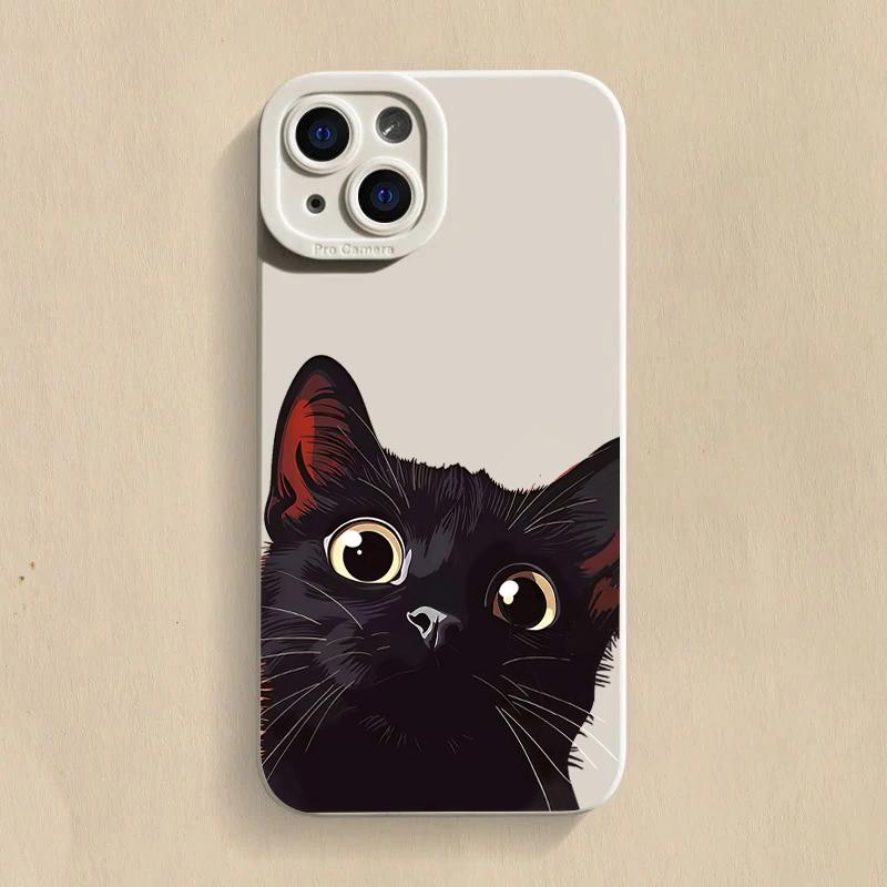Süßes schwarzes Katzenmuster Silikon Handyhülle Für iPhone 17 Air 16 e 15 14 13 12 11 Pro Max Plus Mini SE Stoßfest Weiche Hülle