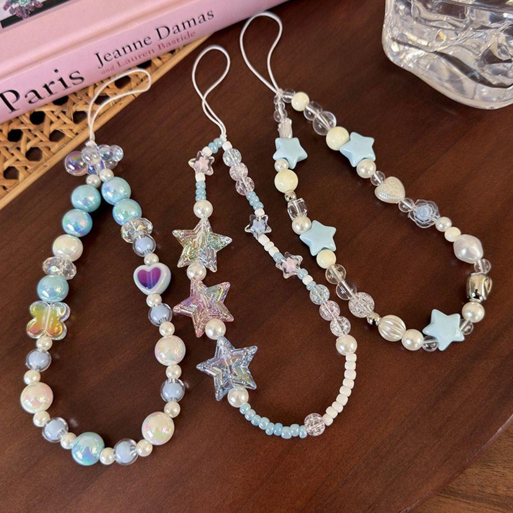 Heart Clouds Stars Phone Strap Beaded Pendant Phone Lanyard Y2K Mobile Phone Charms Jewelry Gift