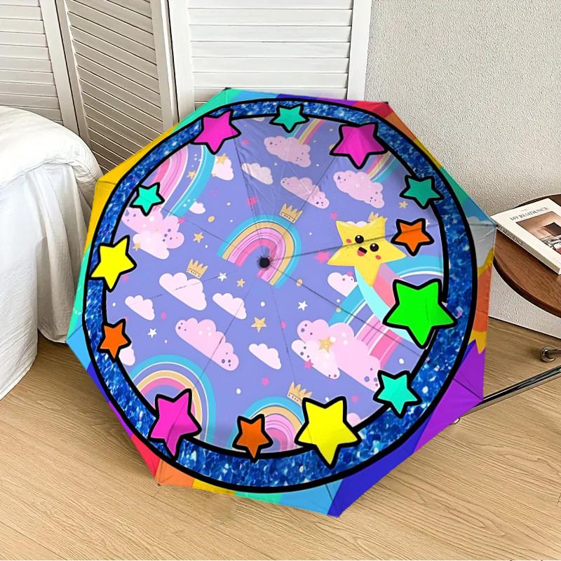 

1PC Rainbow Stars Automatic 8-Bone Folding Umbrella - Durable Polyester & Iron Frame,Userfriendly Operation y250929184