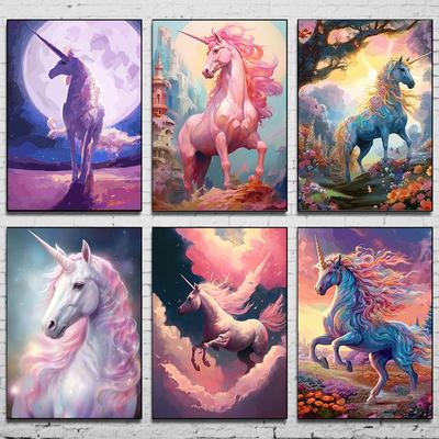 Regenbogen Einhorn Malerei Leinwand Poster Magisches Wesen Wandkunst Bilder für Wohnzimmer Schlafzimmer Spielzimmer Moderne Heimdeko Gi