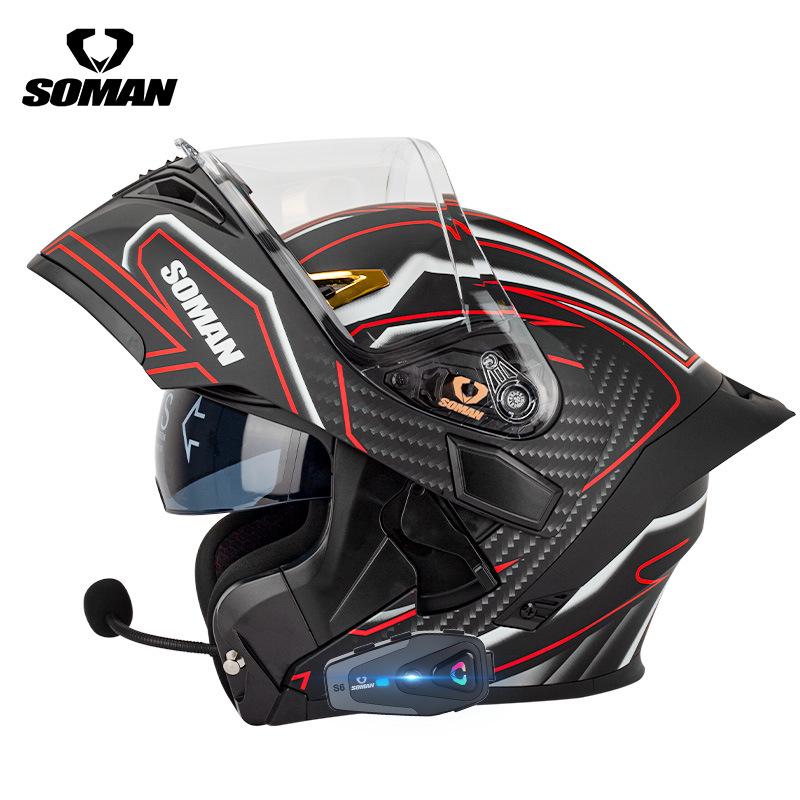 SOMAN Bluetooth Motorcycle Helmet with Double Lens and Flip-Up Design for All Seasons