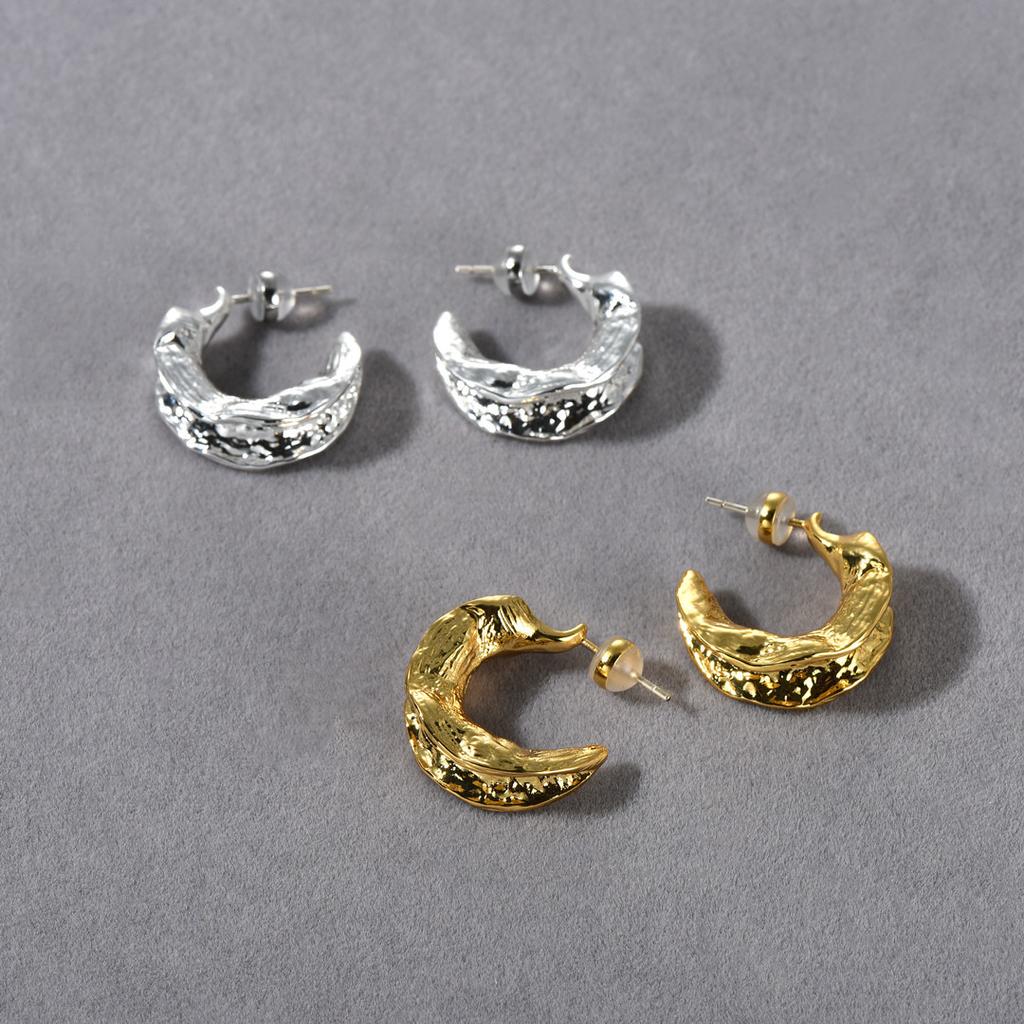 Francuskie Retro Unikalne Metalowe Plisowane Okrągłe Kolczyki Sztyfty z Igłą S925 Niszowe Spersonalizowana Faktura Kolczyki Bez Specyfikacji Kobiety