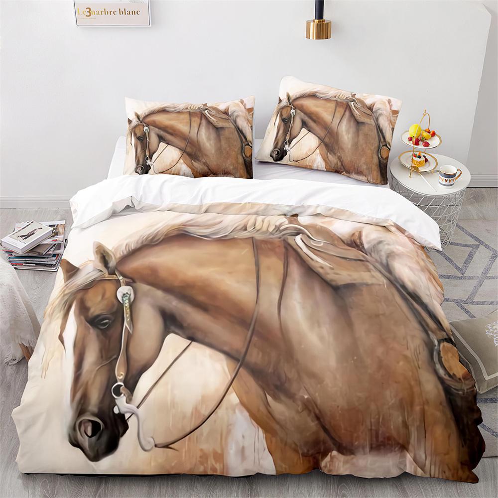 3D Horse Duvet Cover King Queen Size White Running Horses Pattern Bedding Set For Kids Teens Adults Wild Animal Soft Quilt Cover