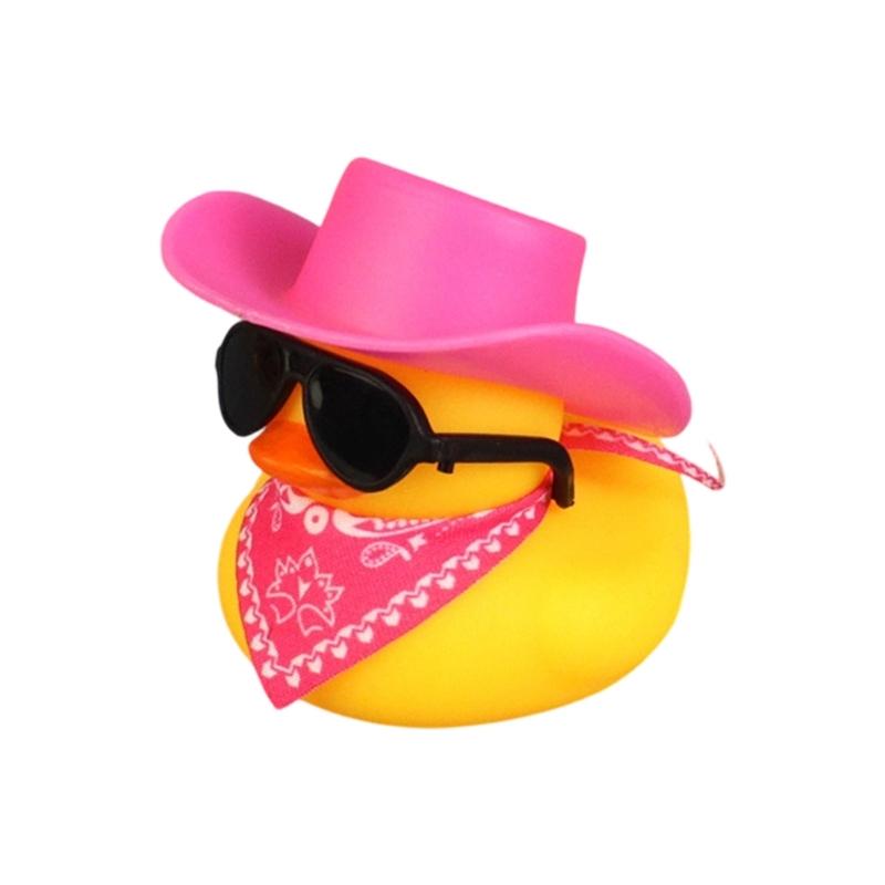 Water Play Duck Ornament with Black Cowboy Hat and Sunglasse Baby Pool Accessories Bathtub Companion For Toddlers