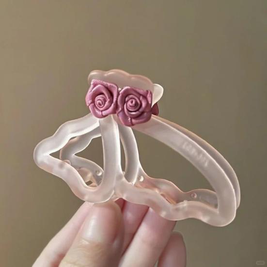 Hair Claw Hollow Butterflies Design 3D Rose Flower Decor Hair Clip Non-slip Teeth