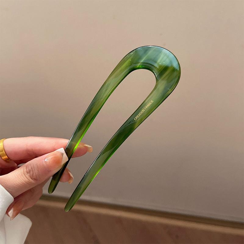 Vintage Trendy U-Shaped Hairpin Girls Hair Fork Hair Clips Color Marble Print Hair Sticks For Women Headwear Hair Accessories