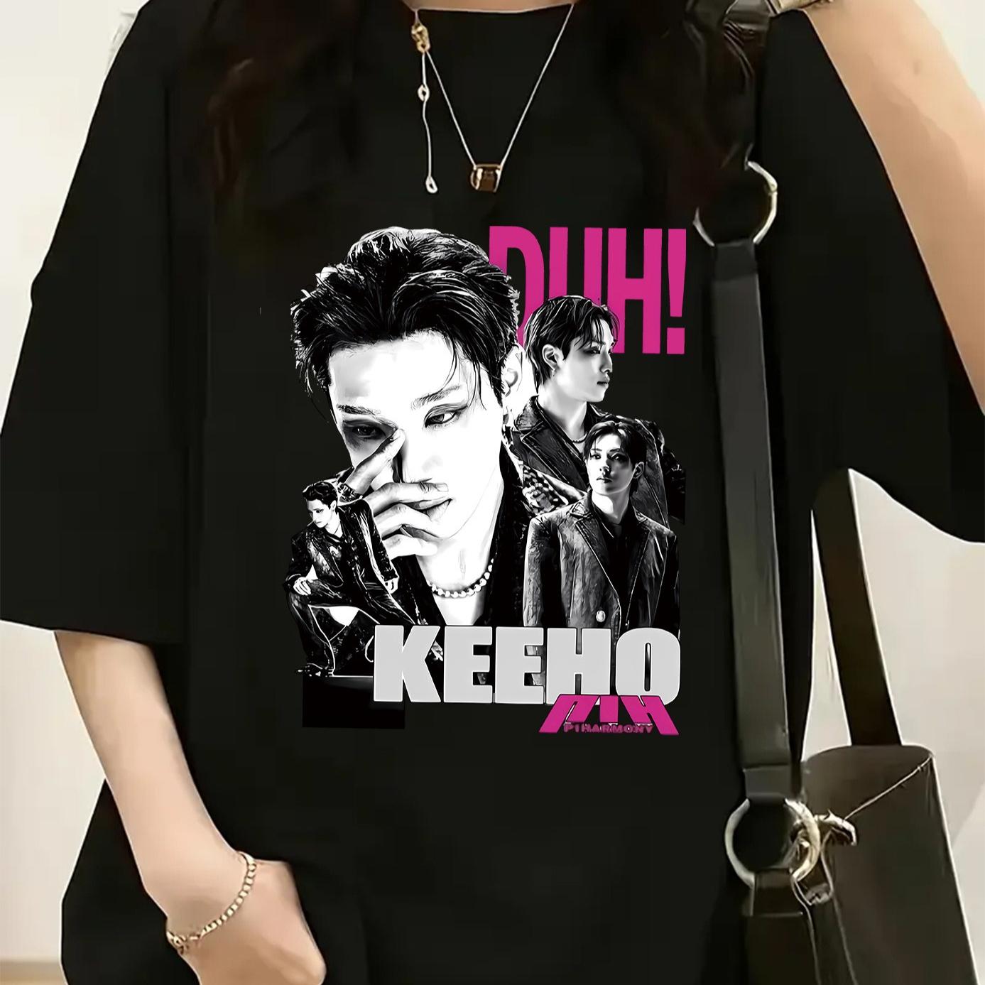 

Графическая футболка K-Pop P1Harmony Keeho - Мерч корейской группы с розовым логотипом и DUH! Текст, Повседневная свободная футболка с коротким рукавом и круглым вырезом для фанатов K-драм 4XL