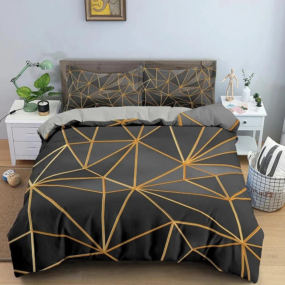 Top Stripe Geometric Bedding Set Breathable Duvet Cover With Pillowcase Adults Queen King Size Quilt Cover Home Textiles