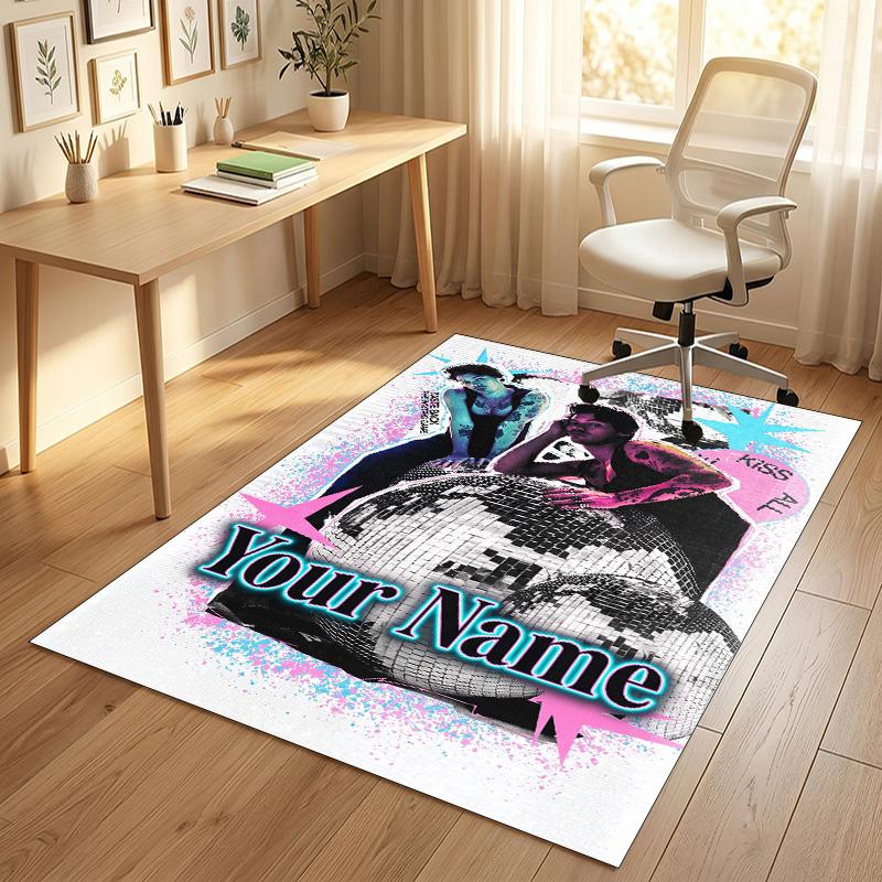 Personalized Crystal Velvet Carpet,Harry Styles Custom Printed Name, Plush Area Rug For Home Indoor Decor