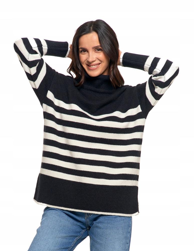Women's Classic Long Sleeve Striped Turtleneck Sweater MORAJ XL black