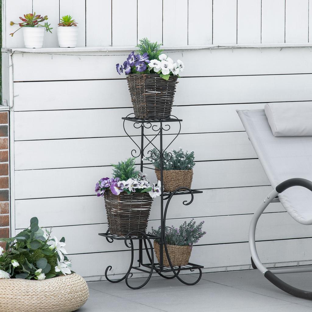 Flower Stand Flower Shelf Made of Metal 4 Tiers Plant Shelf Flower Staircase Flower Stand for Indoor and Outdoor Garden Balcony Black 45 X 24.5 X 80